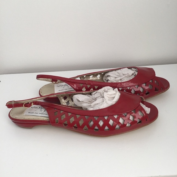 Red peep toe sling back flats shoes sandals 8.5 - Picture 3 of 6